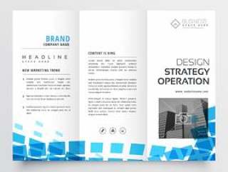 抽象的三栏式业务宣传册设计与蓝色马赛克效果