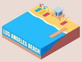 洛杉矶海滩生活野餐等轴测图