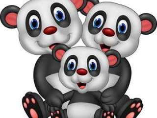 在白色背景隔绝的动画片愉快的熊猫家庭