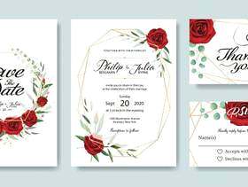 红玫瑰婚礼邀请卡。