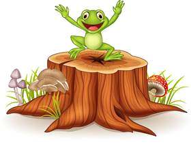 跳跃在树桩的动画片愉快的青蛙