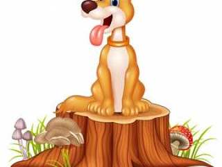 坐与舌头的动画片狗在树桩
