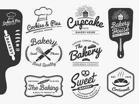 面包店和面包标志标签设计的一套