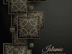 溢价伊斯兰背景与花卉方形曼荼罗图案