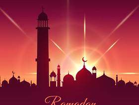 斋月贾巴尔季节问候与清真寺和闪亮的明星