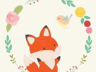 可爱的狐狸矢量图。手绘艺术。