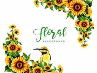 Watercolor Floral Frame Background With Bird