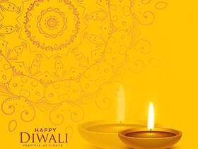 与diwali diya灯和坛场dec的黄色节日背景