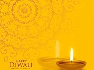 与diwali diya灯和坛场dec的黄色节日背景