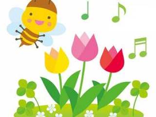 郁金香和蜜蜂的春天