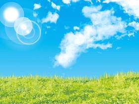 春夏季蓝色的天空清澈的蓝色草地背景背景材料壁纸太阳云