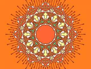 曼荼罗装饰饰品橙色背景矢量