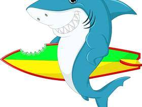 可爱的鲨鱼冲浪卡通