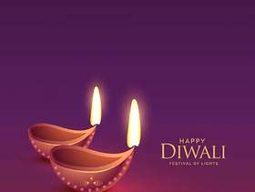 在紫色背景的diwali diya节日问候的