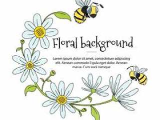 白花和蜜蜂可爱花卉框架