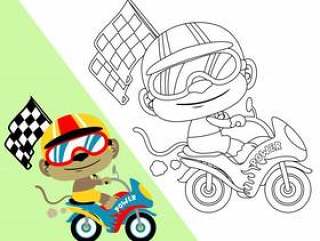 Coloring book vector with motor racer cartoon