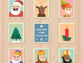圣诞元素邮票矢量