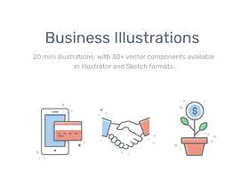 20个迷你插图，包含30个基于单矢量的组件。，商业和金融插图
