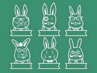 时髦复活节兔子插图集