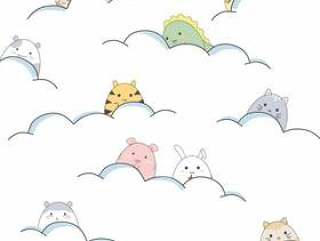 Cute cartoon animals are playing in the clouds