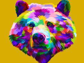 在流行艺术样式的五颜六色的熊头