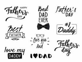 Set of nine calligraphic on white background. Happy Father's Day Collection