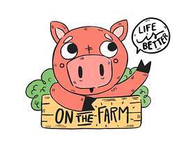 可爱的农场猪与木标志和报价的农场
