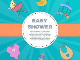 扁平婴儿淋浴元素与花式背景矢量图
