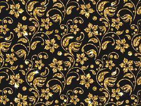 矢量无缝锦缎模式与鲜花。金色闪光模式设计。金花卉背景。