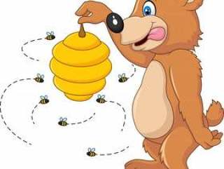 Cute bear holding Bee hive