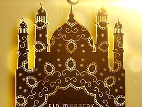 美丽的清真寺设计与金色装饰为eid穆巴拉克