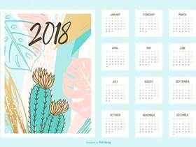 创意热带可打印日历2018年矢量