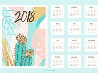 创意热带可打印日历2018年矢量