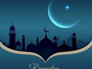 美丽的夜景与清真寺，月亮和星星为斋月嘉
