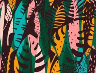 Abstract seamless pattern with tropical leaves.