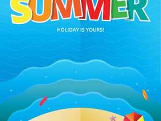 夏天主题在Papercraft风格的海滩和海图