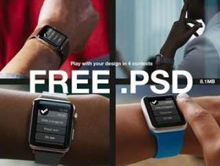 4个苹果智能手表PSD模板（4 Apple Watch mockups PSD）