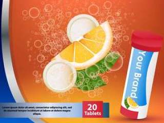 泡腾补充片剂橙在水中