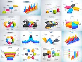 3D五颜六色的套Infographic元素数据图形矢量素材下载