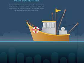 深海捕鱼插图。渔船。
