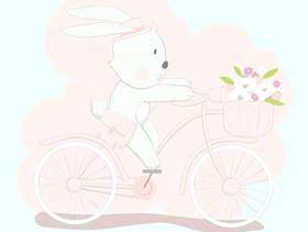 可爱的小兔子在粉红色的自行车上