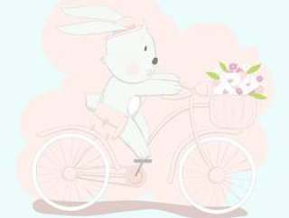 可爱的小兔子在粉红色的自行车上