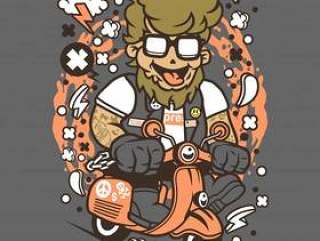 Hipster Scooterist Cartoon