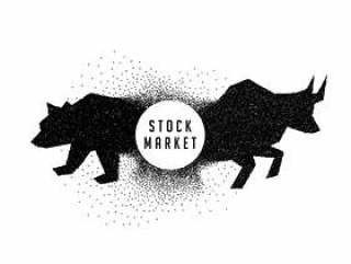显示公牛和熊的股市概念设计