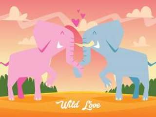 可爱的大象坠入爱河