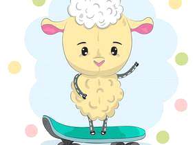 在滑板的逗人喜爱的小的羊羔