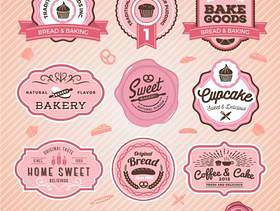 糖果店的甜面包店和面包标签设计一套