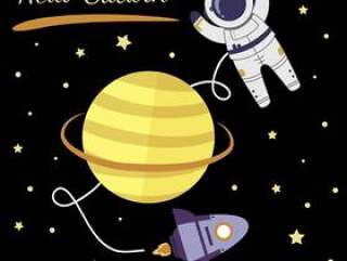 宇航员探索土星矢量