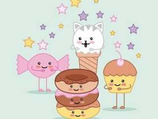 卡哇伊冰淇淋甜甜圈糖果和蛋糕卡通