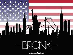 矢量布朗克斯纽约天际线和美国国旗
